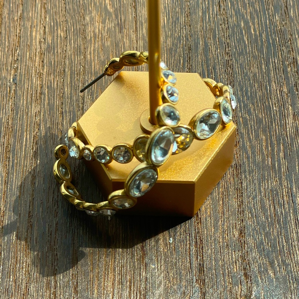 JCrew crystal gold hoop earrings